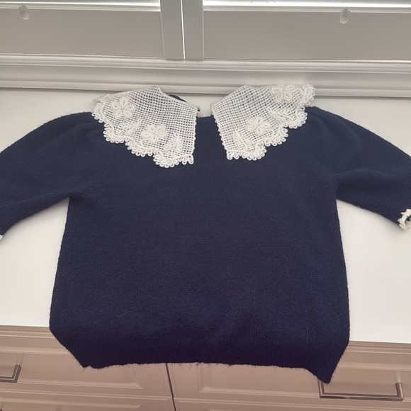 Zara Short Sleeve Bow Sweater, Navy - Picture 4 of 6